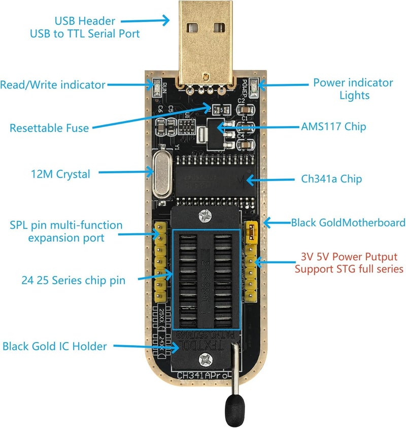 MTDELE 1 Sets CH341A Programmer Compatible with for EEPROM Programmer 24 25 Series Kit（CH341A + SOIC8 Clip + 1.8V Adapter + SOIC8 Adapter） - Image 2